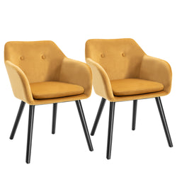 Dining Chairs Set of 2 Modern Upholstered Fabric Velvet-Touch Leisure Chairs with Backrest and Armrests, Lounge Reception Chairs Yellow-0