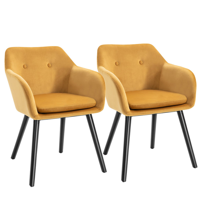 Dining Chairs Set of 2 Modern Upholstered Fabric Velvet-Touch Leisure Chairs with Backrest and Armrests, Lounge Reception Chairs Yellow-0