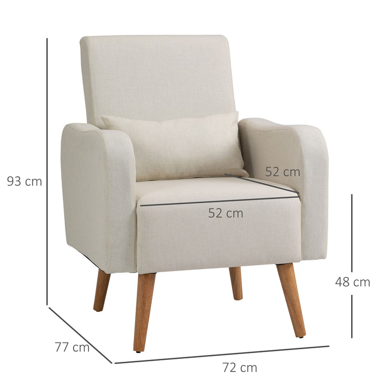 Accent Chair, Linen-Touch Armchair, Upholstered Leisure Lounge Sofa, Club Chair with Wooden Frame, Cream-2