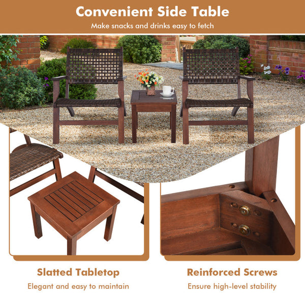 3 Pieces Outdoor Wooden Patio Rattan Furniture Set-1