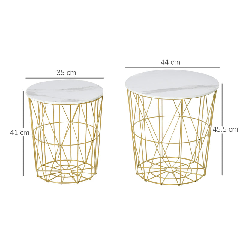 Set of 2 Nesting Side Tables with Storage, Round End Tables Coffee Tables with Steel Frame and Removable Round Top, White-2