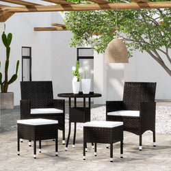 vidaXL Patio Lounge Set Chairs and Seat Cushions Table 5 Piece Poly Rattan-0