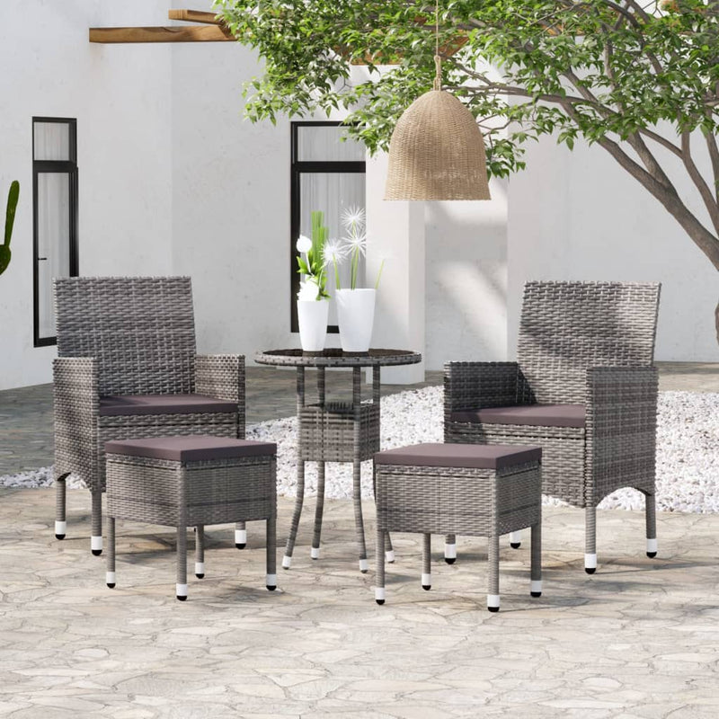 vidaXL Patio Lounge Set Chairs and Seat Cushions Table 5 Piece Poly Rattan-5