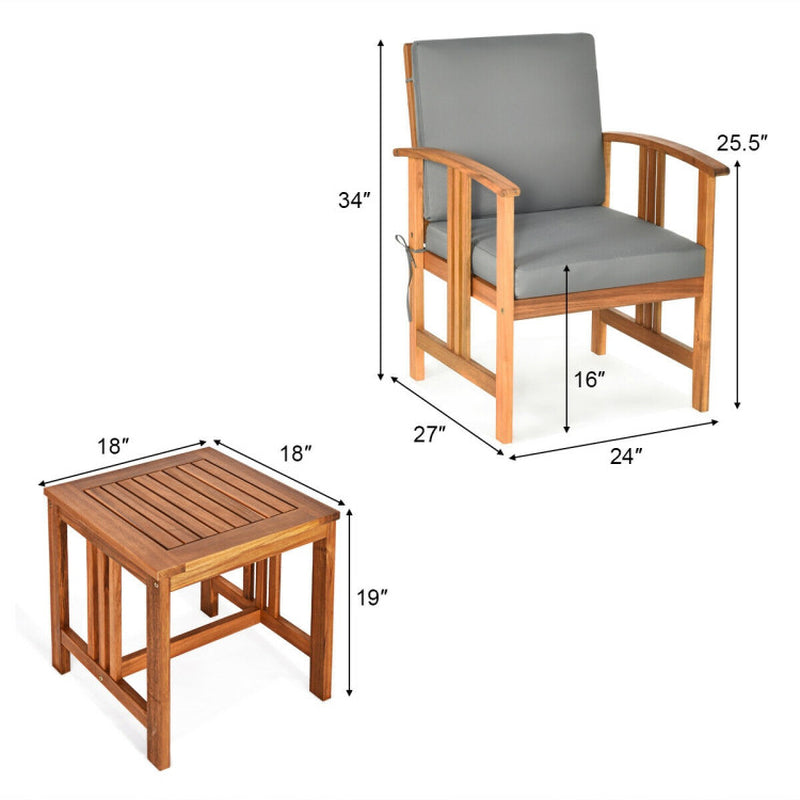 3 Pieces Solid Wood Outdoor Patio Sofa Furniture Set-3