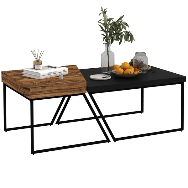 Coffee Table Set of 2, Geometric Coffee Table with Spacious Legroom, Steel Frame and Thick Tabletop, Industrial Coffee Tables-0