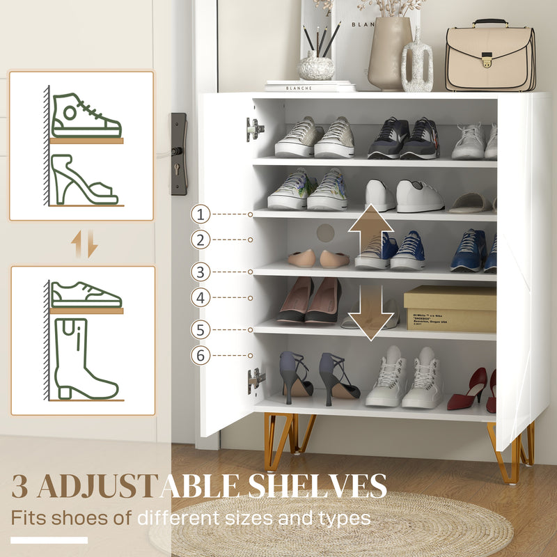 Narrow Shoe Storage Cabinet with Soft-Close Hinges and Adjustable Shelves for 15-20 Pairs of Shoes, White | HOMCOM-2