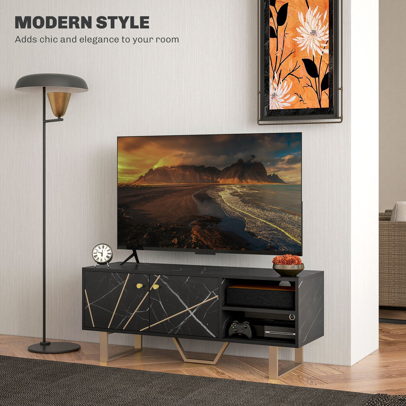 HOMCOM TV Stand Cabinet for TVs up to 50 Inches, TV Unit with Storage Shelves and Cupboard for Living Room, Black Marble Tone-2