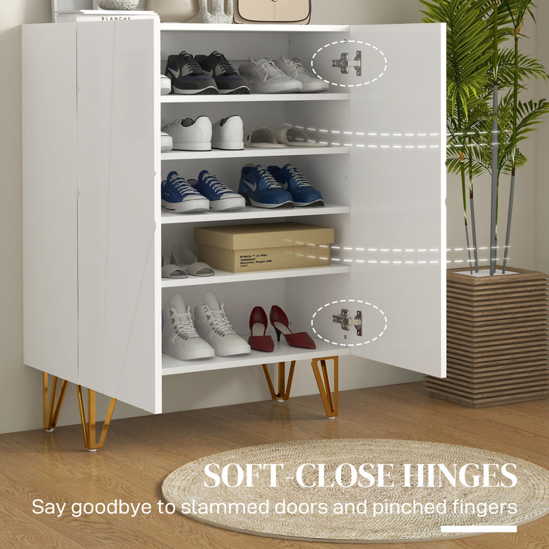 Narrow Shoe Storage Cabinet with Soft-Close Hinges and Adjustable Shelves for 15-20 Pairs of Shoes, White | HOMCOM-3