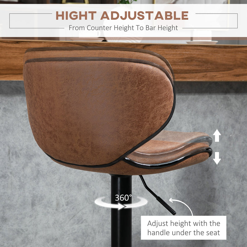 Bar Stool Set of 2 Microfiber Cloth Adjustable Height Armless Chairs with Swivel Seat, Brown-4