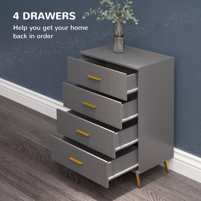 Four Drawer Embossed Line Dresser - Grey/Gold Tone-3