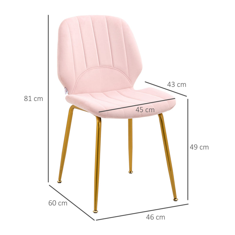 Velvet Dining Chairs Set of 2, 2 Piece Dining Room Chairs with Backrest, Padded Seat and Steel Legs, Pink-2