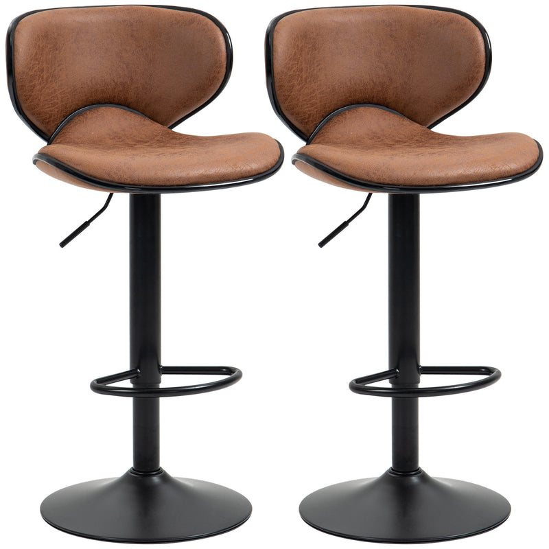 Bar Stool Set of 2 Microfiber Cloth Adjustable Height Armless Chairs with Swivel Seat, Brown-0