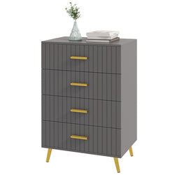 Four Drawer Embossed Line Dresser - Grey/Gold Tone-0