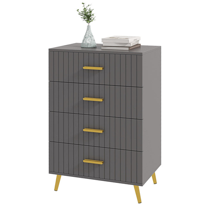 Four Drawer Embossed Line Dresser - Grey/Gold Tone-0