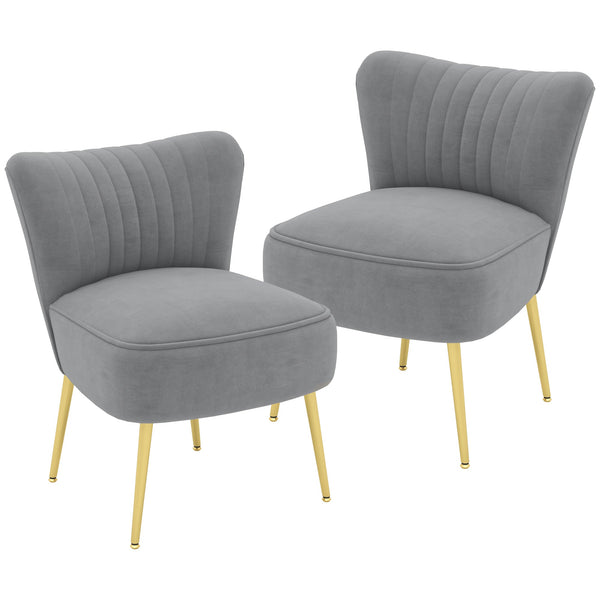 Set of 2 Accent Chairs, Upholstered Living Room Chairs with Gold Tone Steel Legs, Wingback Armless Chairs, Grey-0