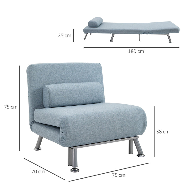 Single Sofa Bed Sleeper Foldable Portable Pillow Lounge Couch Living Room Furniture - Blue-2