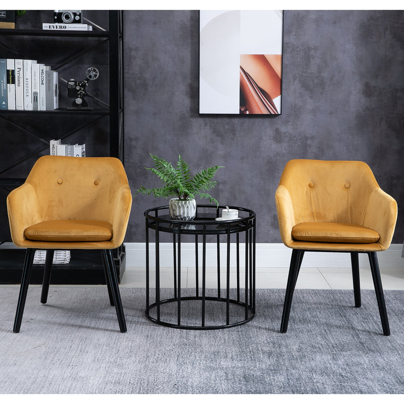 Dining Chairs Set of 2 Modern Upholstered Fabric Velvet-Touch Leisure Chairs with Backrest and Armrests, Lounge Reception Chairs Yellow-3