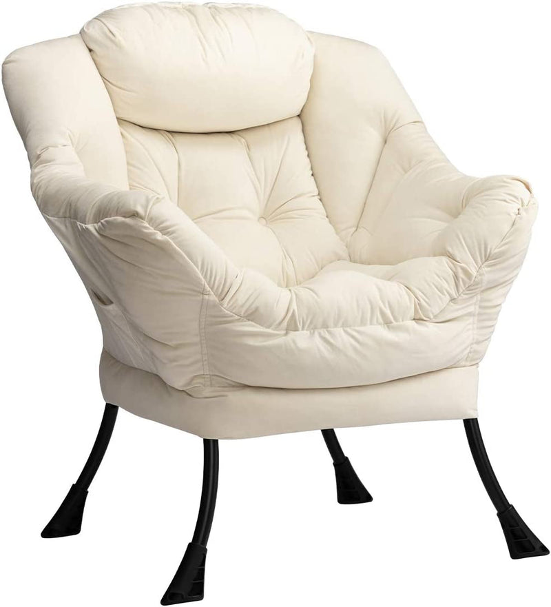 Contemporary Beige Lounge Chair with Armrests and Pocket-1