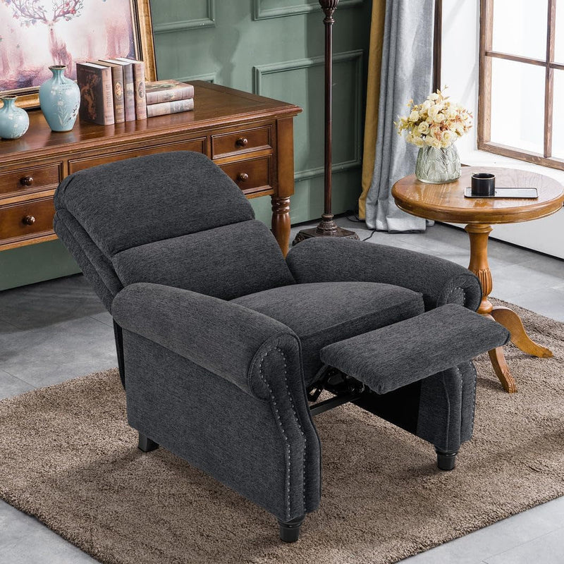 Pushback Recliner Chair, Chenille Upholstered Accent Chairs, Adjustable Reclining Sofa with Easy Lounge for Living Room Office 4865 (Grey)-3