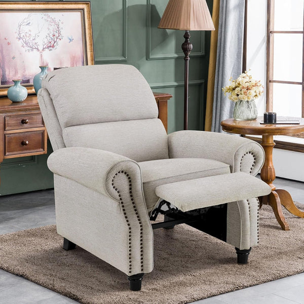 Pushback Recliner Chair, Chenille Upholstered Accent Chairs, Adjustable Reclining Sofa with Easy Lounge for Living Room Office 4865 (Beige)-1