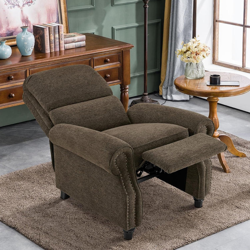 Pushback Recliner Chair, Chenille Upholstered Accent Chairs, Adjustable Reclining Sofa with Easy Lounge for Living Room Office 4865 (Brown)-3