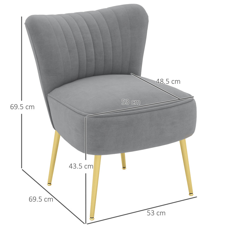 Set of 2 Accent Chairs, Upholstered Living Room Chairs with Gold Tone Steel Legs, Wingback Armless Chairs, Grey-2