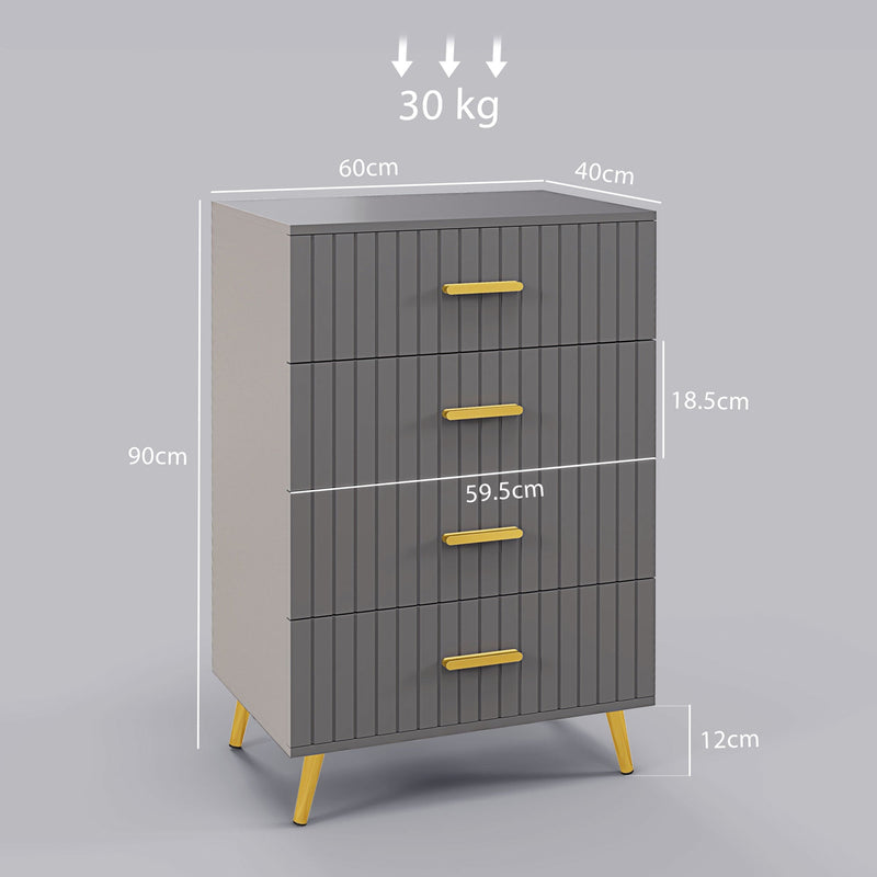 Four Drawer Embossed Line Dresser - Grey/Gold Tone-2