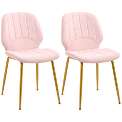 Velvet Dining Chairs Set of 2, 2 Piece Dining Room Chairs with Backrest, Padded Seat and Steel Legs, Pink-0