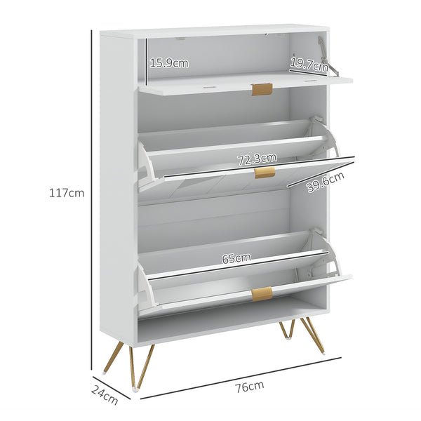 HOMCOM Two Flip Drawer Narrow Shoe Cabinet in White-1