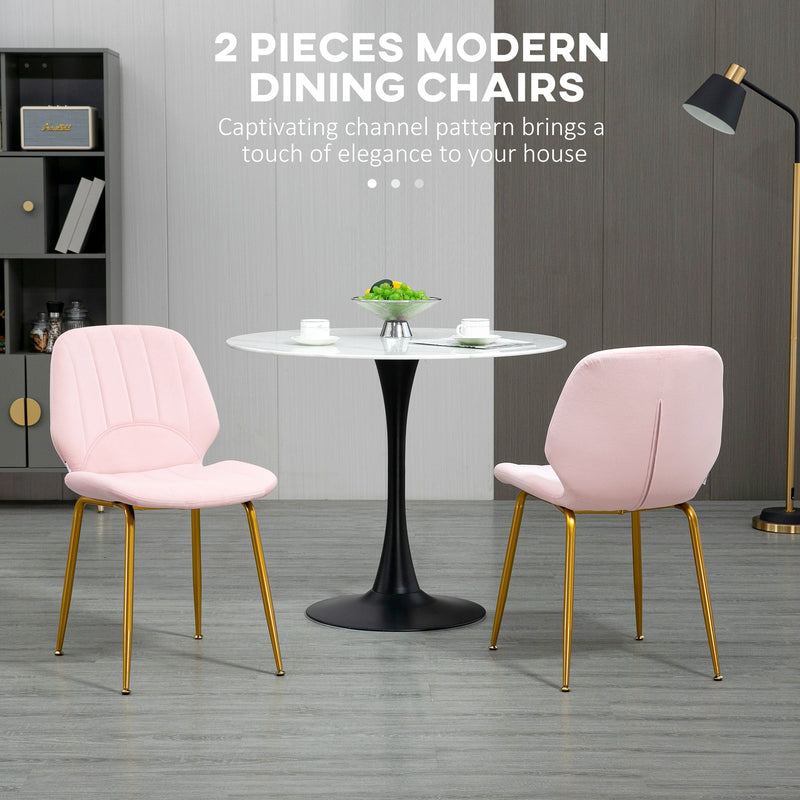 Velvet Dining Chairs Set of 2, 2 Piece Dining Room Chairs with Backrest, Padded Seat and Steel Legs, Pink-3