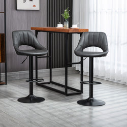 Barstools Set of 2 Adjustable Swivel Height Gas Lift PU Leather Counter Chairs with Footrest-1