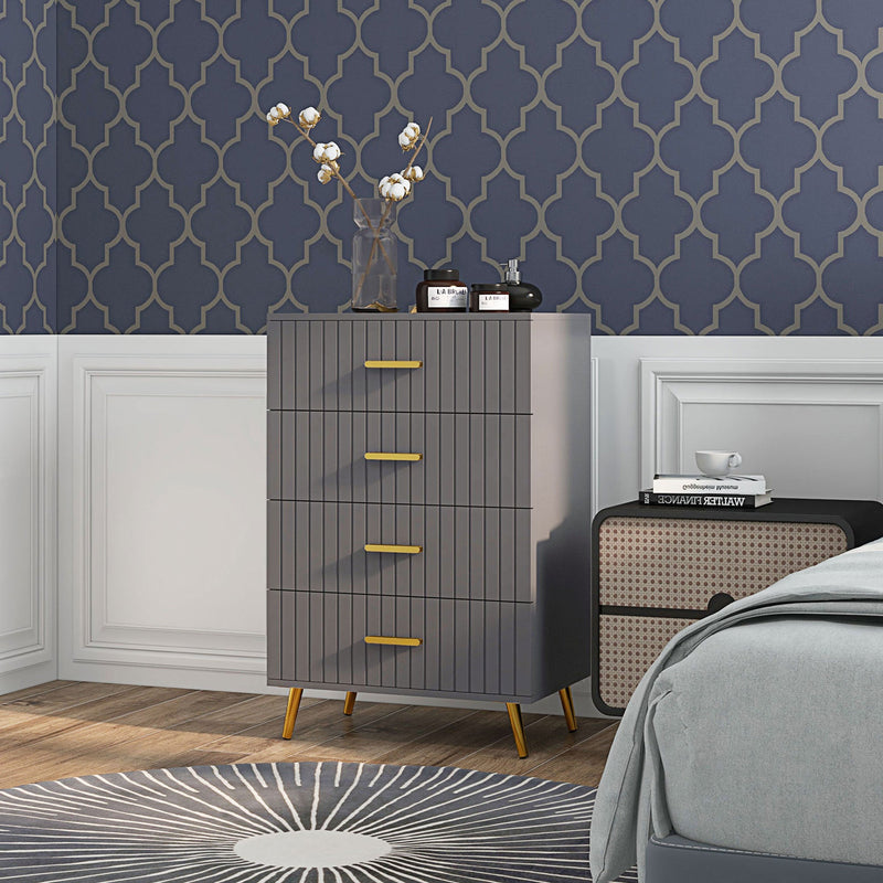 Four Drawer Embossed Line Dresser - Grey/Gold Tone-1