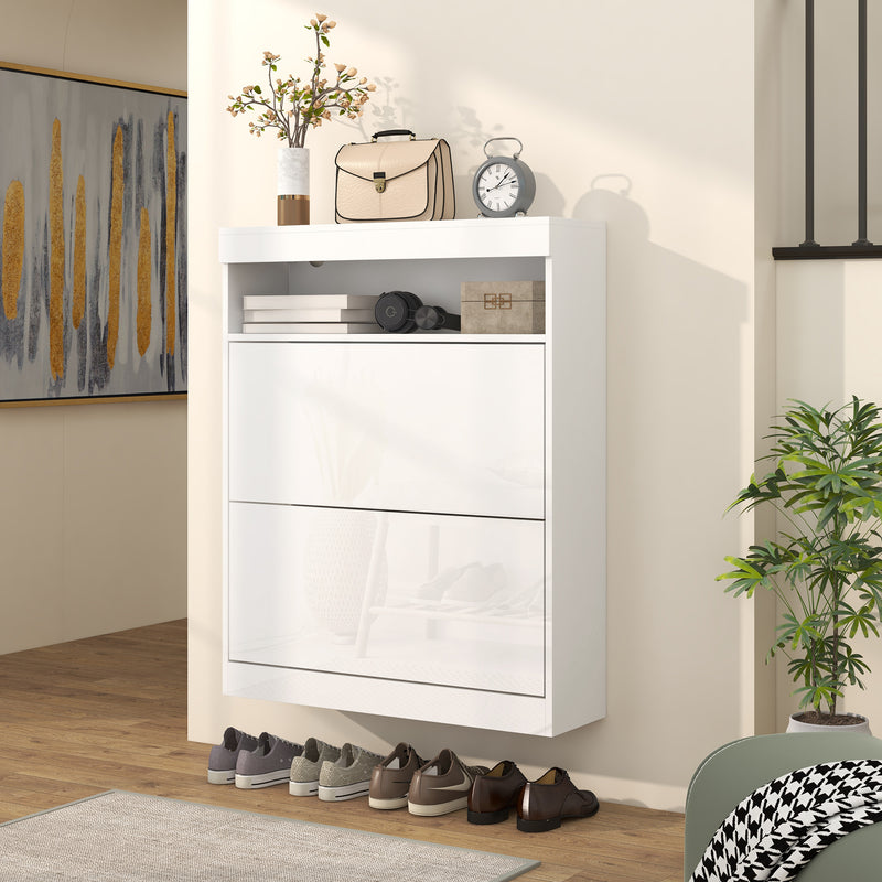 16 Shoe Pair Shoe Storage Cabinet, with Flip Doors in White | HOMCOM-5