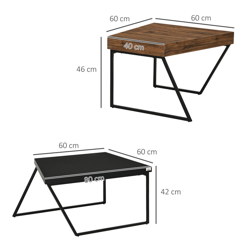 Coffee Table Set of 2, Geometric Coffee Table with Spacious Legroom, Steel Frame and Thick Tabletop, Industrial Coffee Tables-2