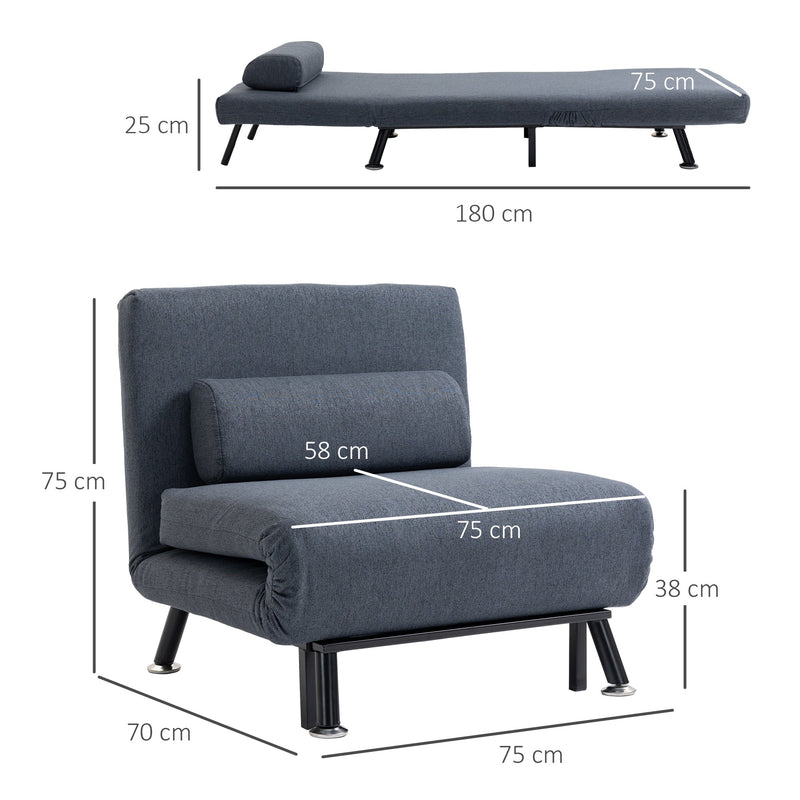 Single Sofa Bed Sleeper, Foldable Portable Pillow Lounge Couch Living Room Furniture, Dark Grey-2