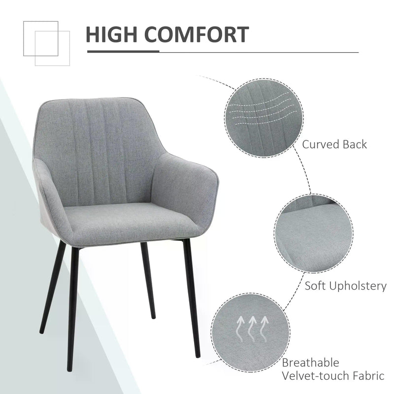 Dining Chairs Upholstered Linen Fabric Accent Chairs with Metal Legs, Set of 2, Light Grey-3