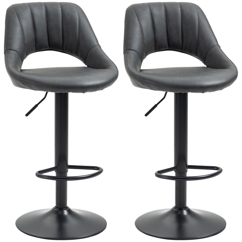 Barstools Set of 2 Adjustable Swivel Height Gas Lift PU Leather Counter Chairs with Footrest-0